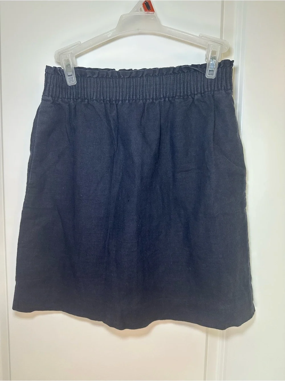J Crew Navy Elastic-Waist Linen Blend Skirt
